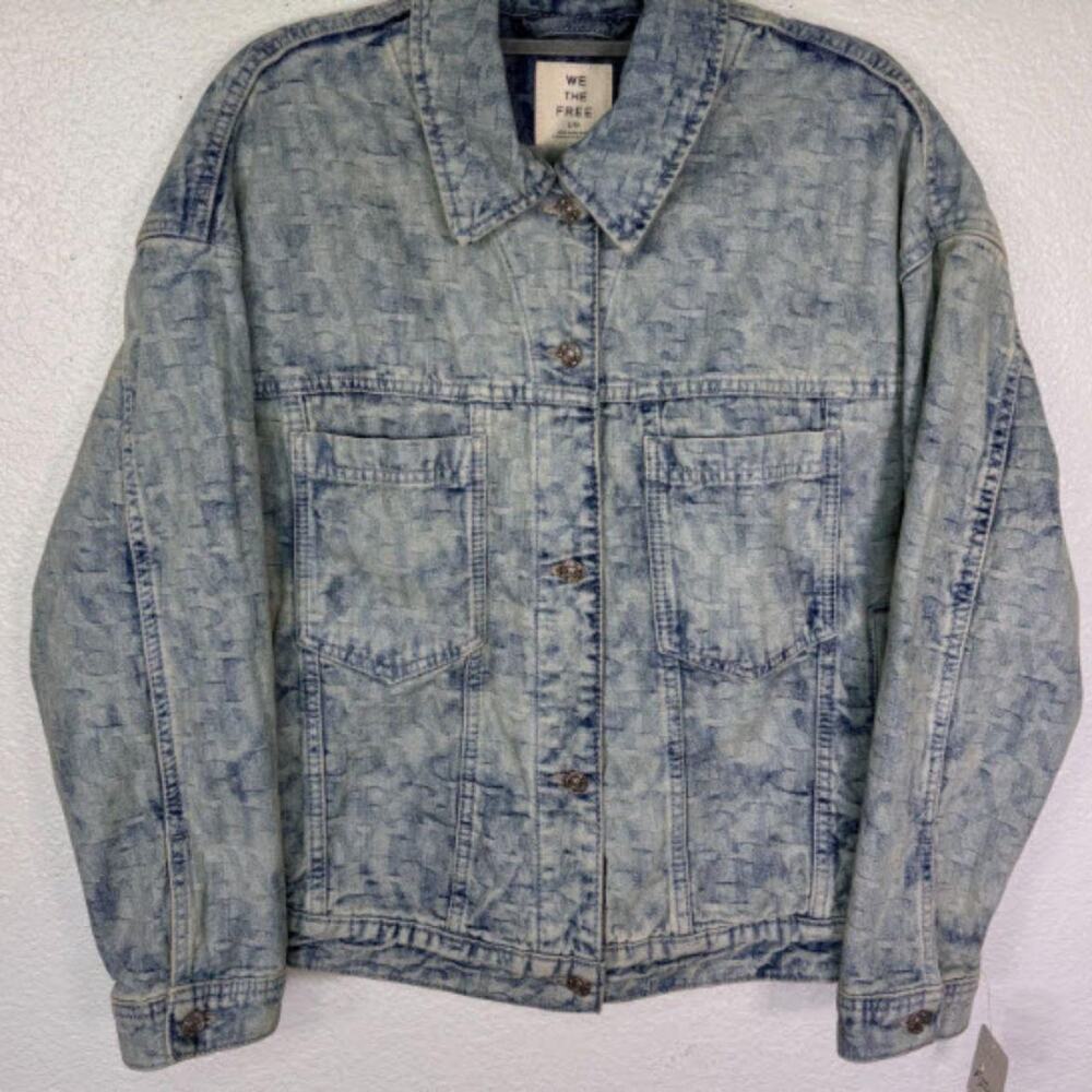 062 NWT We the Free Opal Swing Jacquard Denim Jacket | Blue | Size M